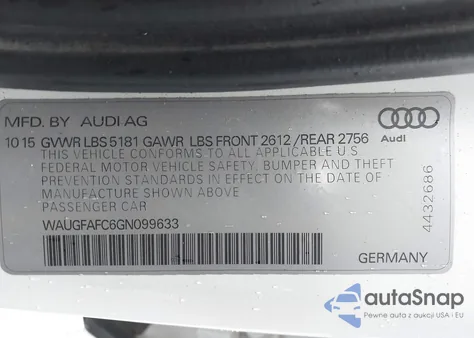 2016 Audi A6 2.0T Premium Plus z USA, uszkodzony, nr VIN WAUGFAFC6GN099633